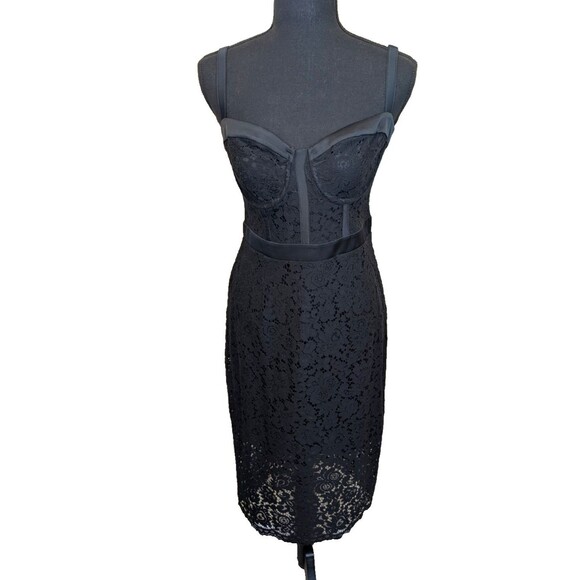 Express Sheath Dress Black Floral Lace Corded Bustier Size 4 - Picture 1 of 13